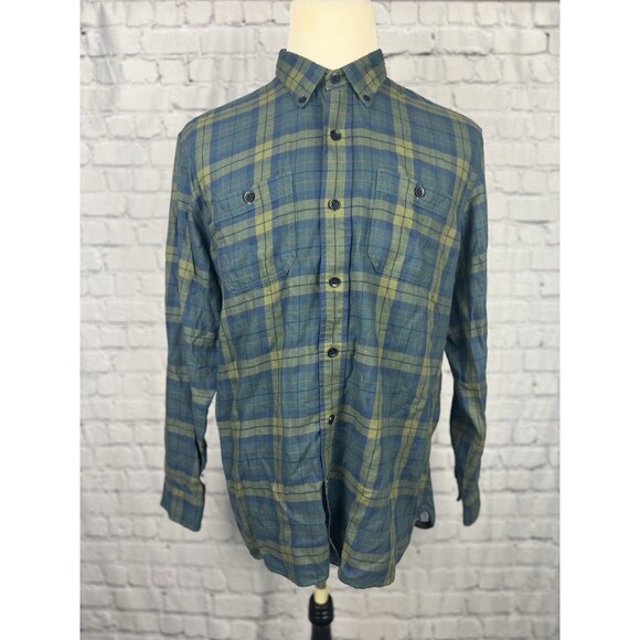 LL Bean Mens L Organic Cotton Tencel Flannel Button Down Shirt Workwear Pockets - Picture 1 of 9